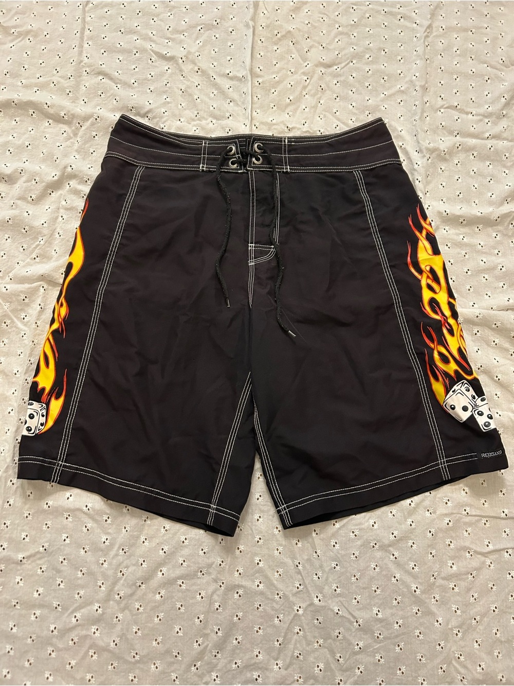 Men's Vintage Swim Trunks with Flame Accent